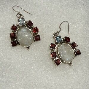 Opal, Topaz, Garnet Sterling Silver Earrings